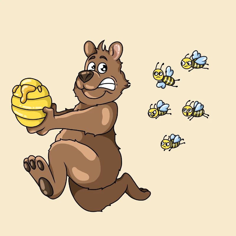 Brown bear bear beess escaping bins honey