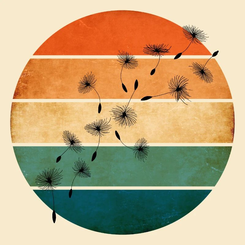 Retro sunset with dandelion