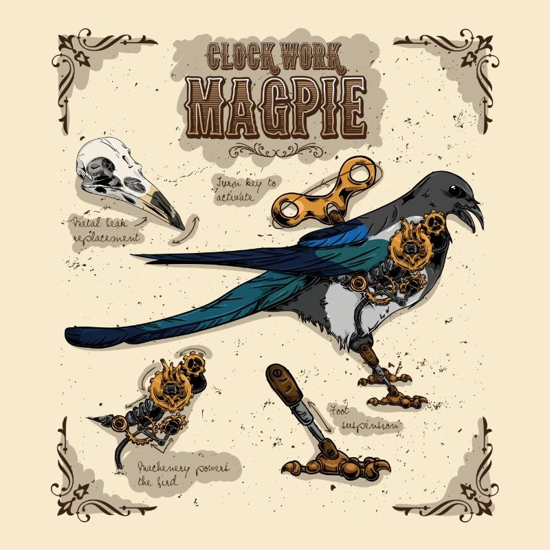 Steampunk Clockwork Magpie