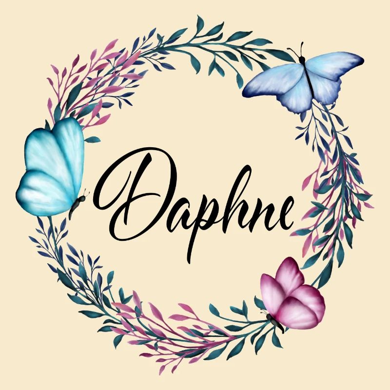 Daphne, name, lettering, flower wreath, gift