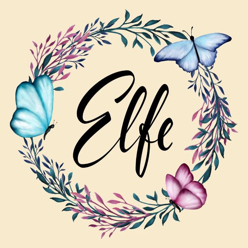 Elfe, nom, lettrage, couronne de fleurs, cadeau