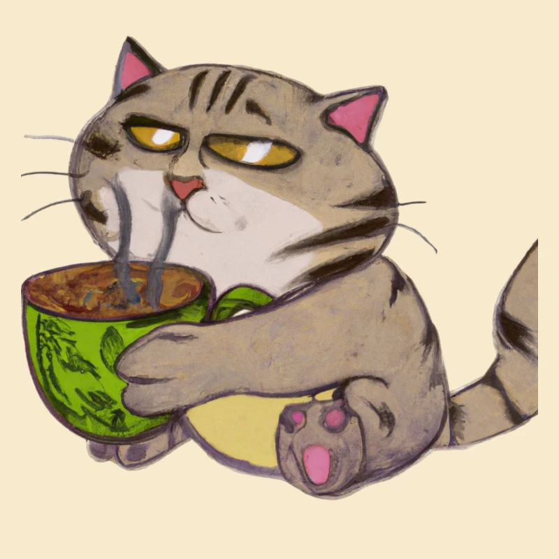Le chat boit un café