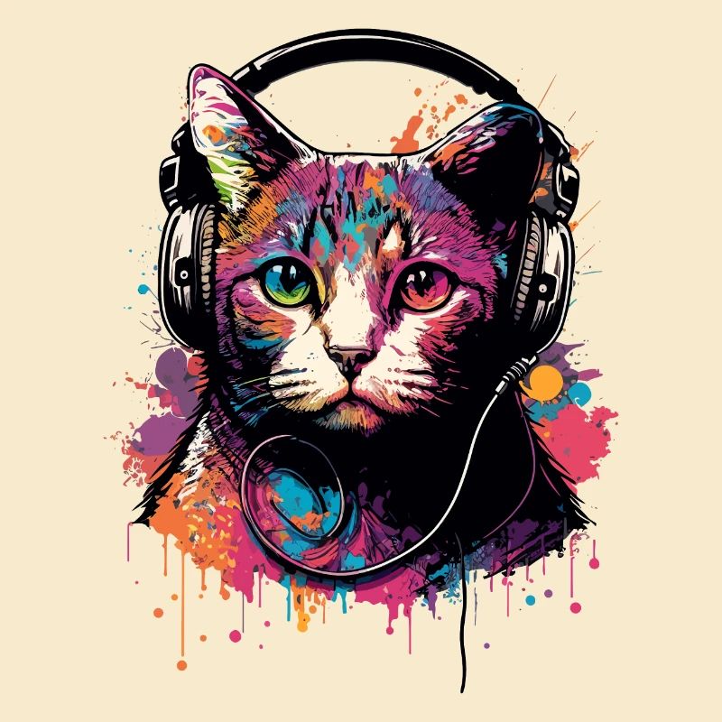 Bunte Katze mit Kopfhörer