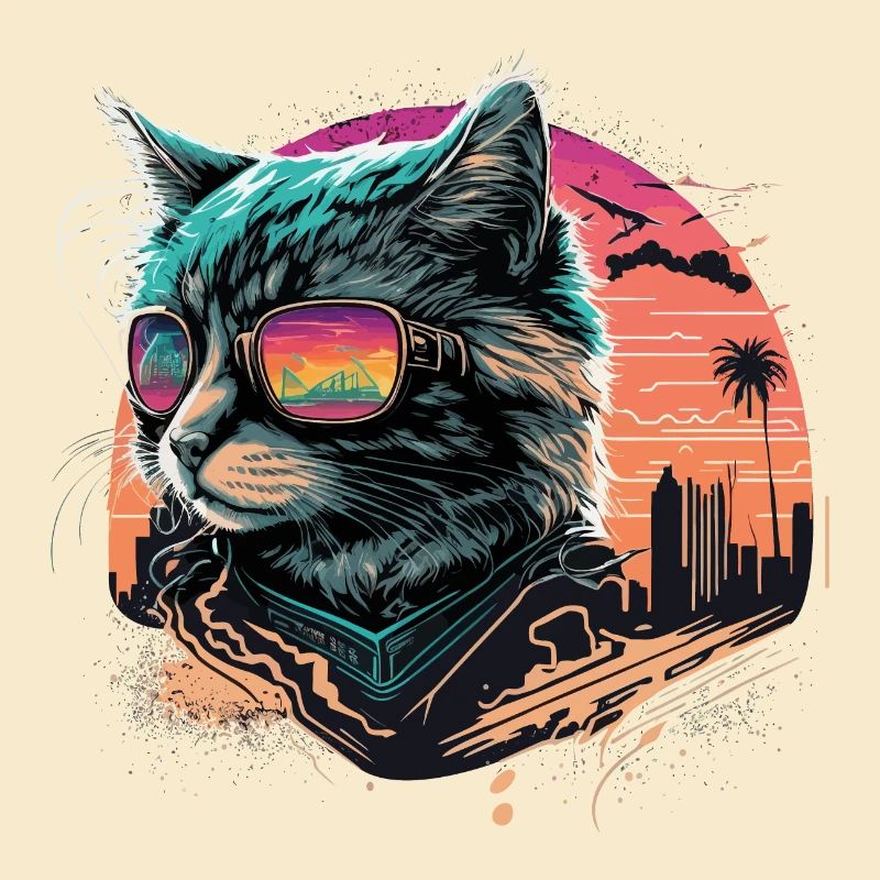 Chat de style synthwave