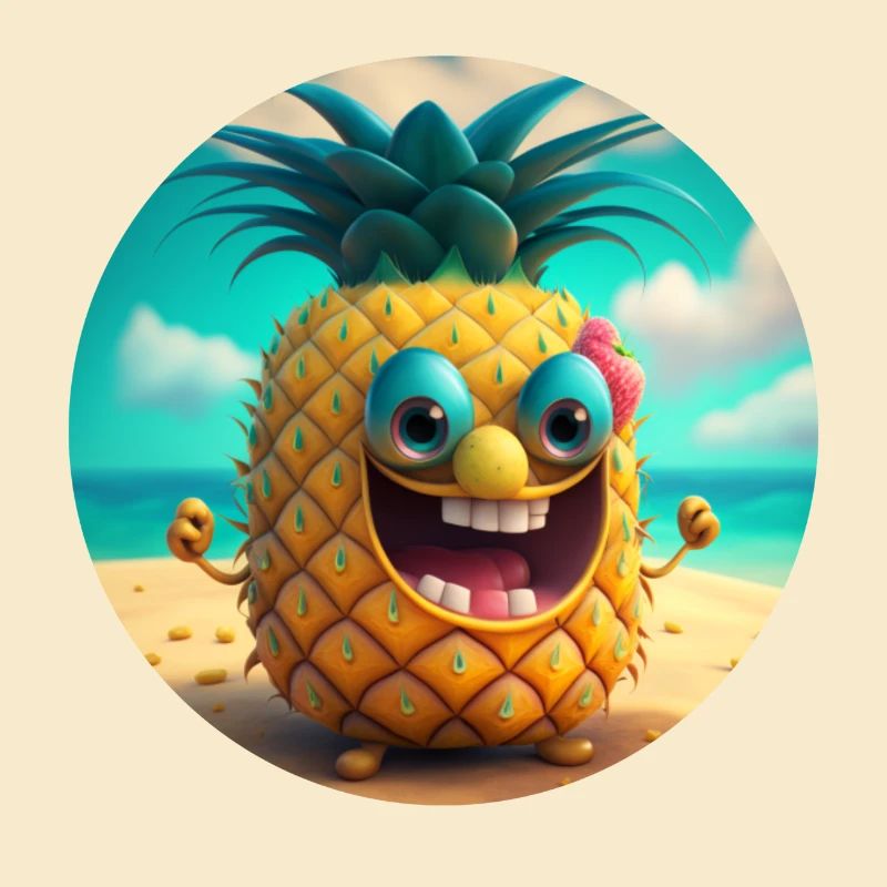 Fröhliche Ananas Comic Figur lacht