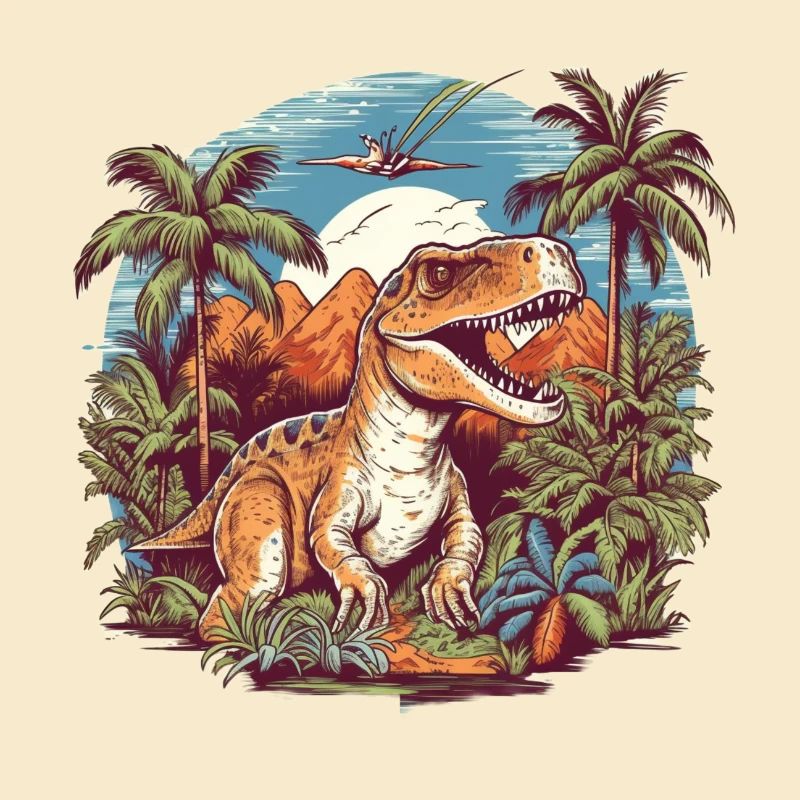 Dinosaurier in Urzeitlandschaft