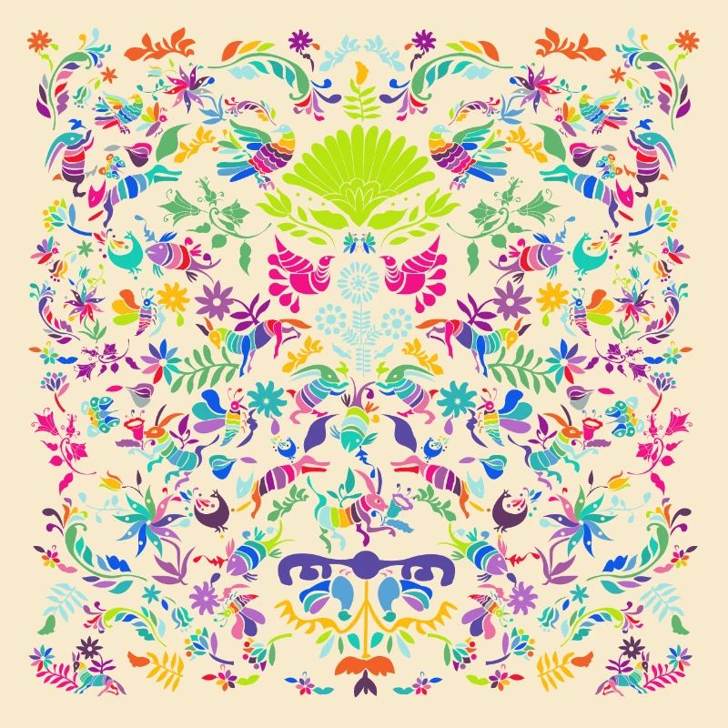 Lebendige Tier- und Pflanzenmuster. Otomi