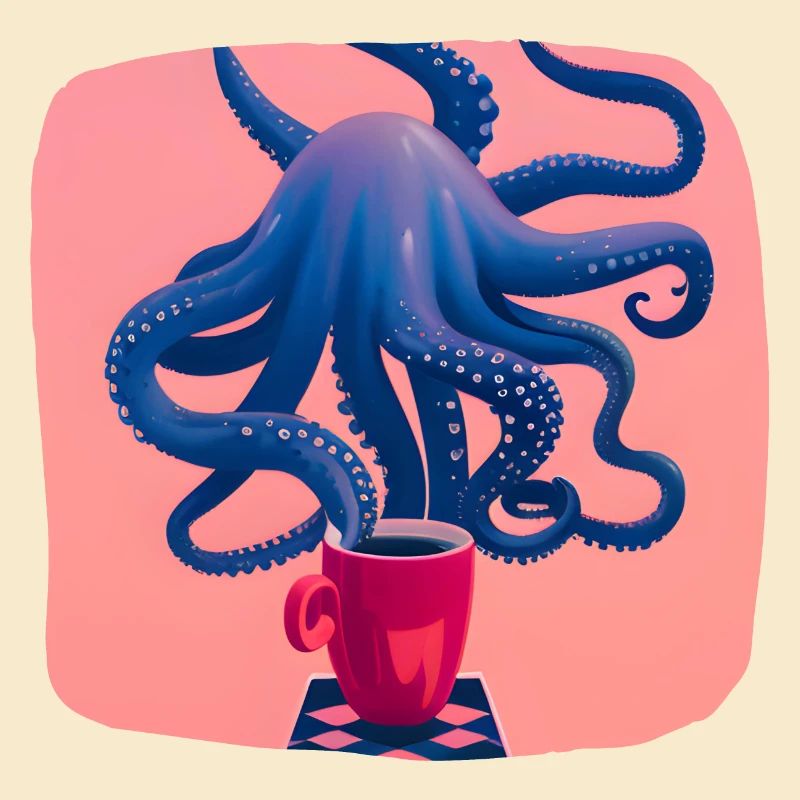 Blauer Oktopus mit Kaffee