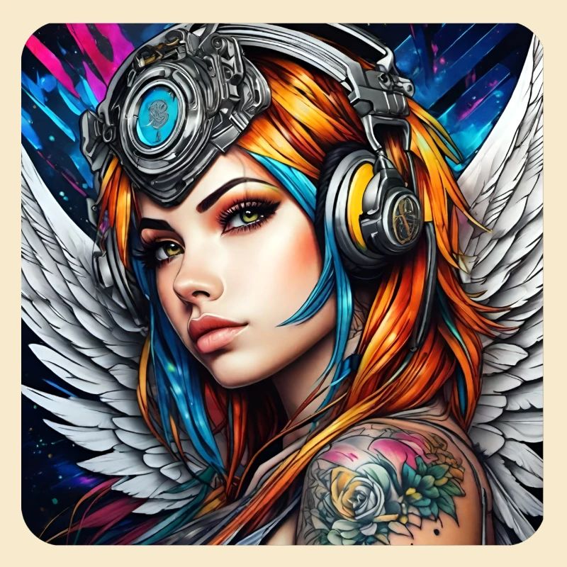 Cooler Cyberpunk Engel mit Kopfhörer