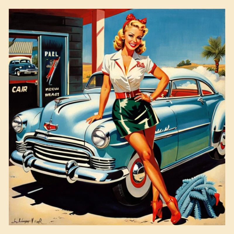 Retro Pinup am Oldtimer