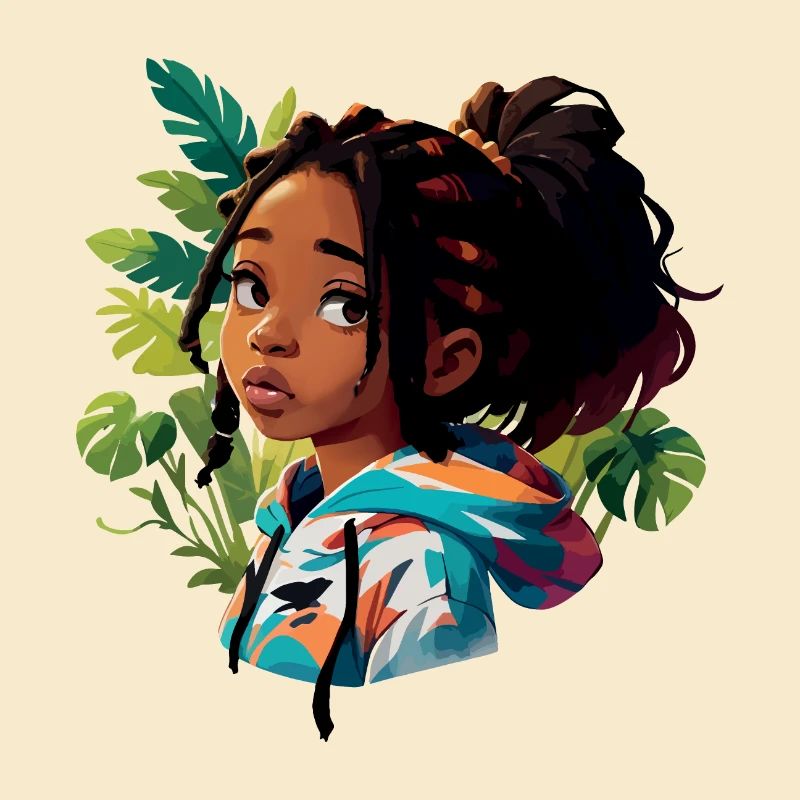 Mädchen mit Dreads im bunten Kapuzenpullover