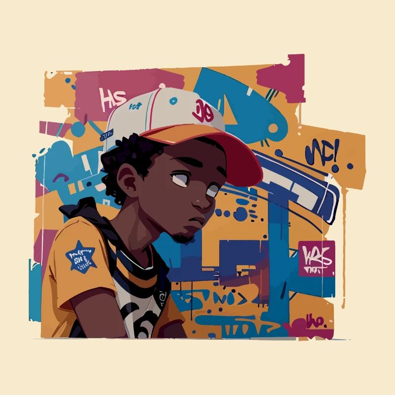 Black Kid devant Graffiti Background