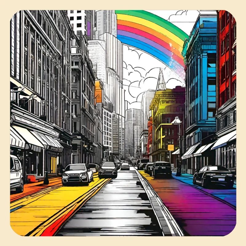Stadtleben mit Regenbogen