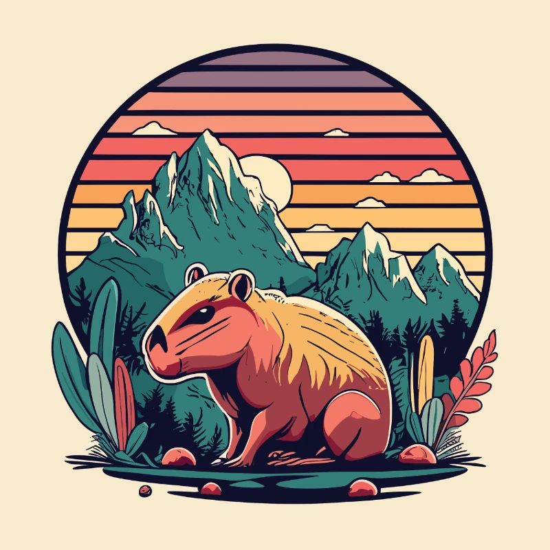 Capybara avec Retro Sunset