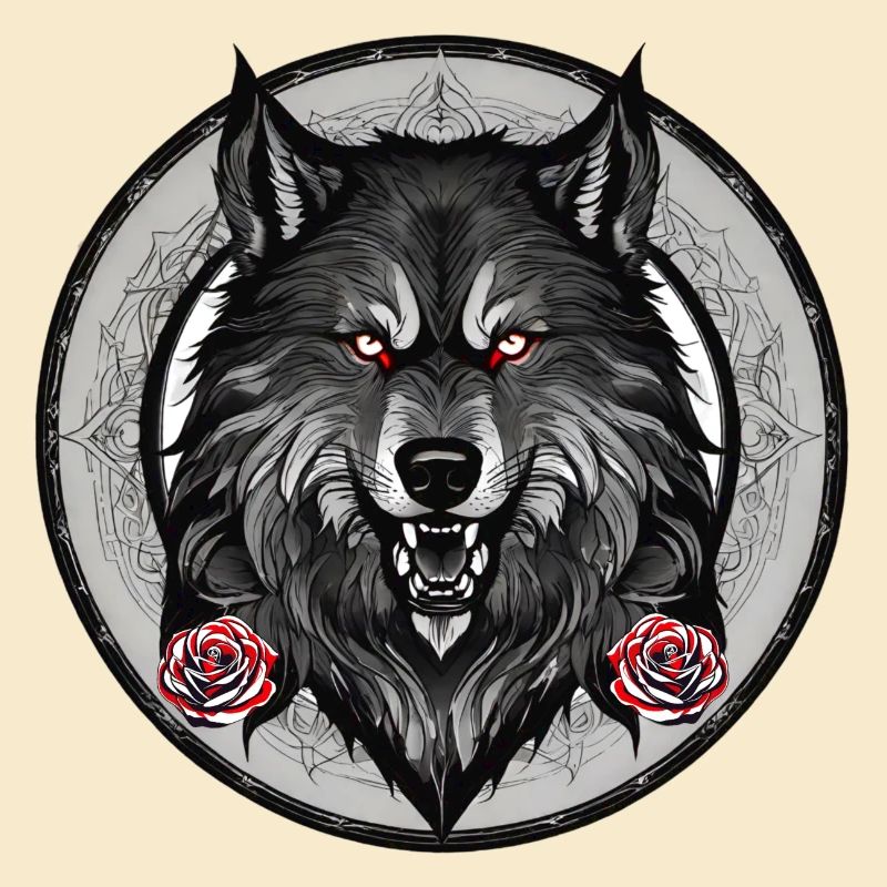 Grim wolf with roses