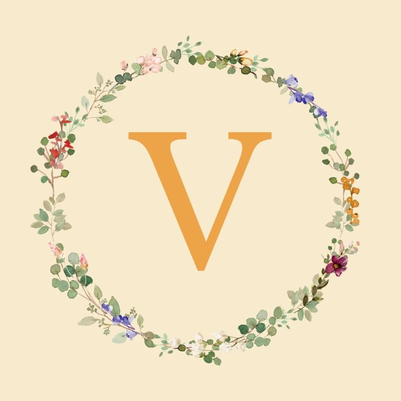 V Monogramm, Blumenkranz-Wildblumen