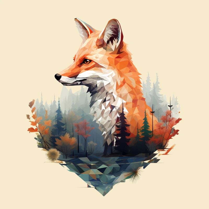 Geometric fox with forest in triangle look