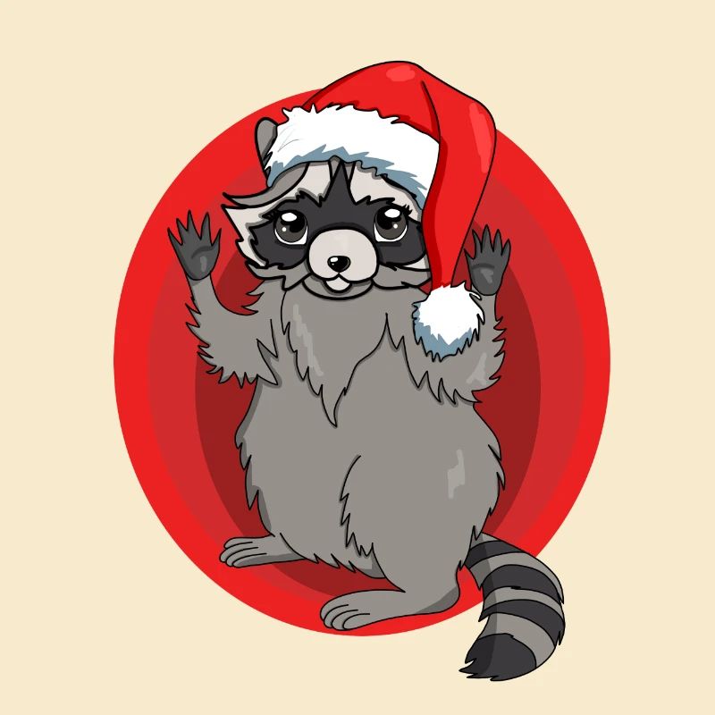 Waschbär mit Weihnachtsmütze