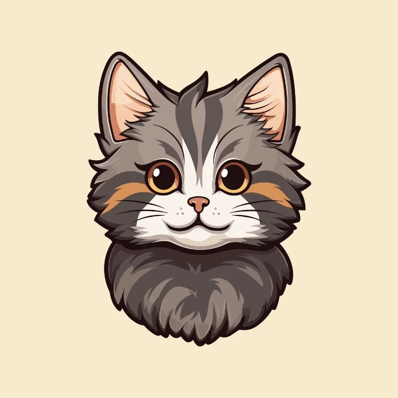 Chat Bobtail Américain Mignon Heureux Kawaii Cartoon Cli