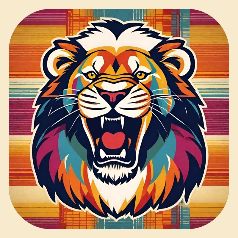 Roaring lion in retro style