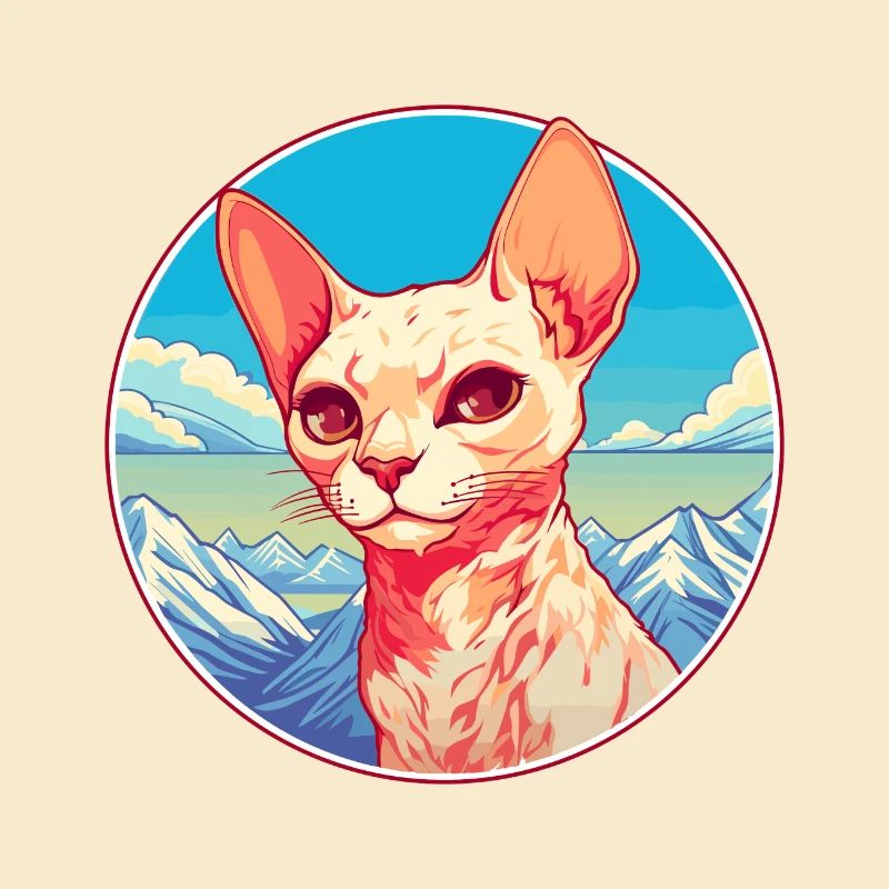 Rouge Devon Rex Cat Coloré Dessin Animé Aquarelle Illu