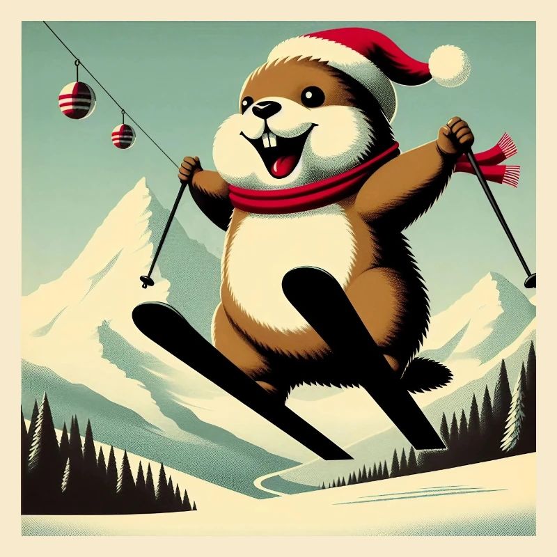 Marmotte Ski Affiche Vintage
