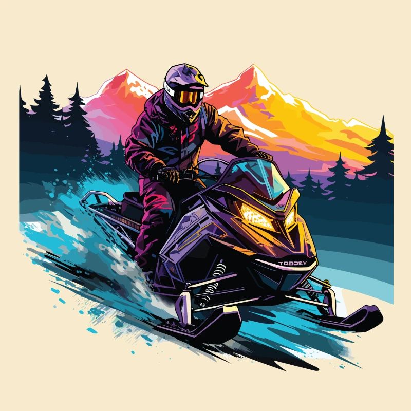 Snowmobiling in a snow-capped mountain setting