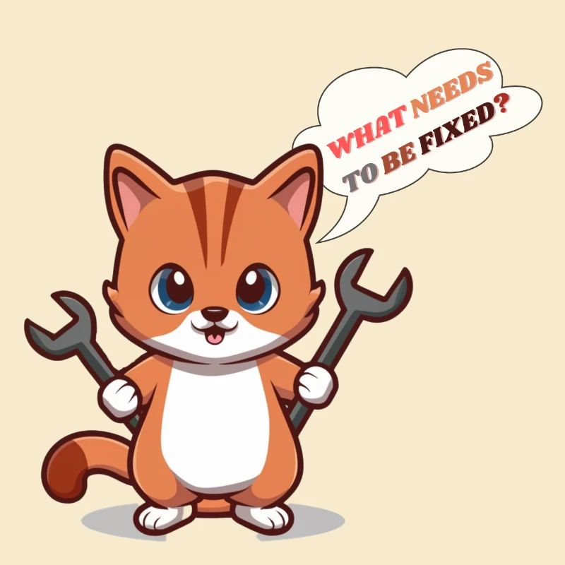Chaton mignon avec des outils et une question