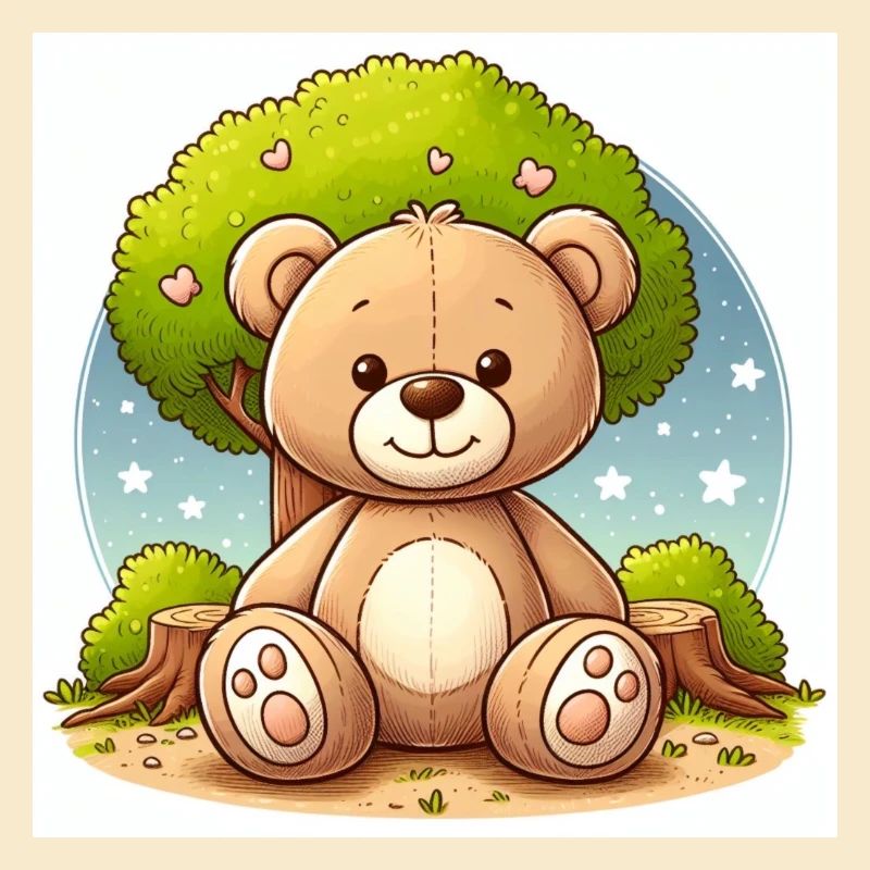 Ours en peluche devant un arbre