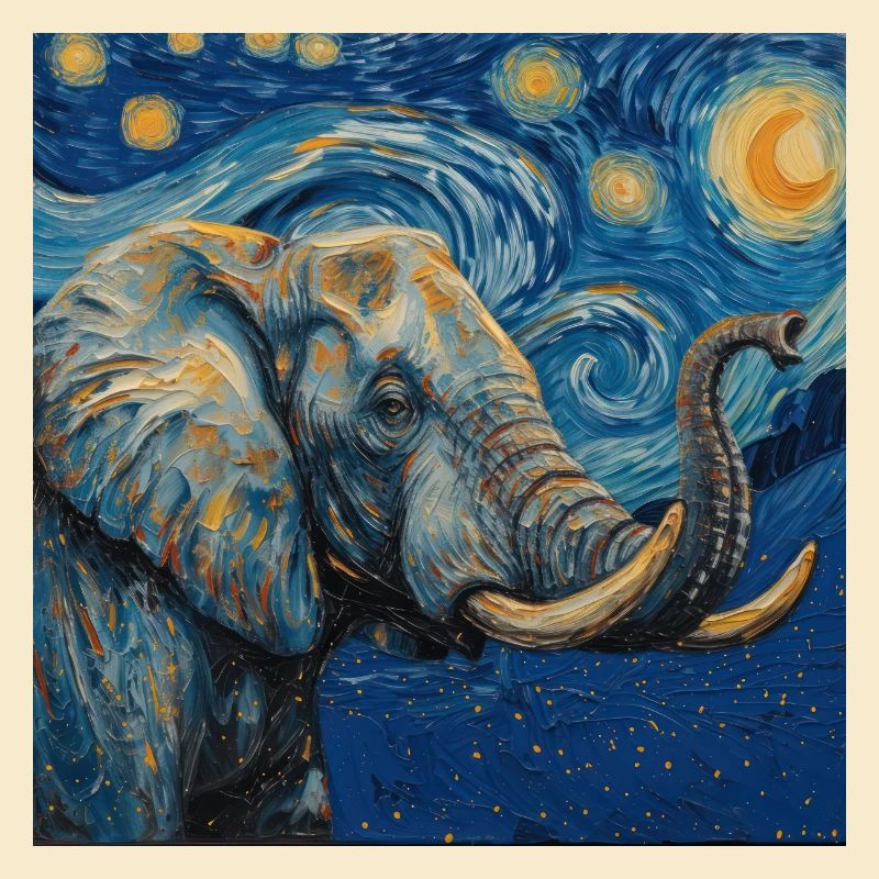 elefant, van gogh, sternennacht