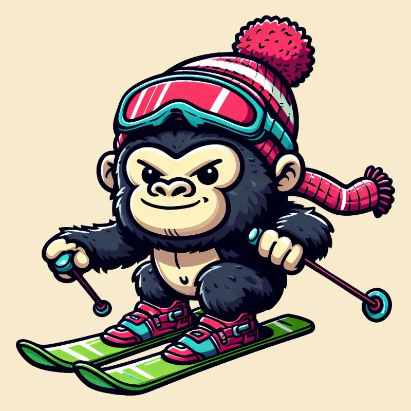 Monkey Gorilla Chimpanzee Ski Holiday Skier Design