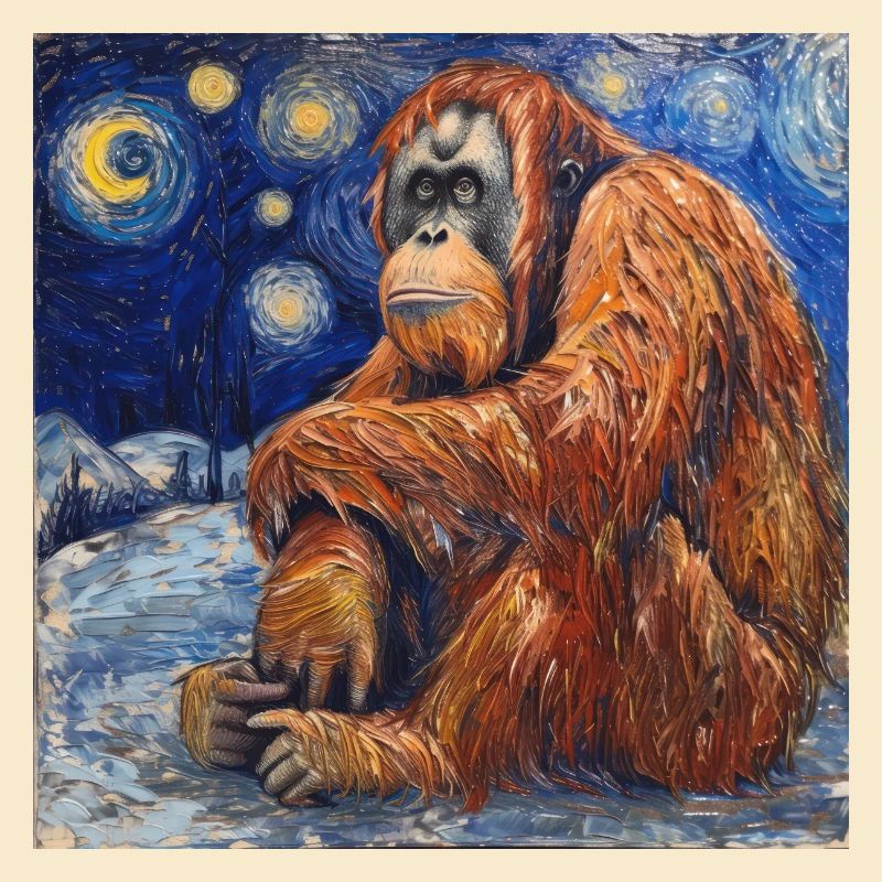 Orangutan, Monkey, Animal, Van Gogh, Starry Night