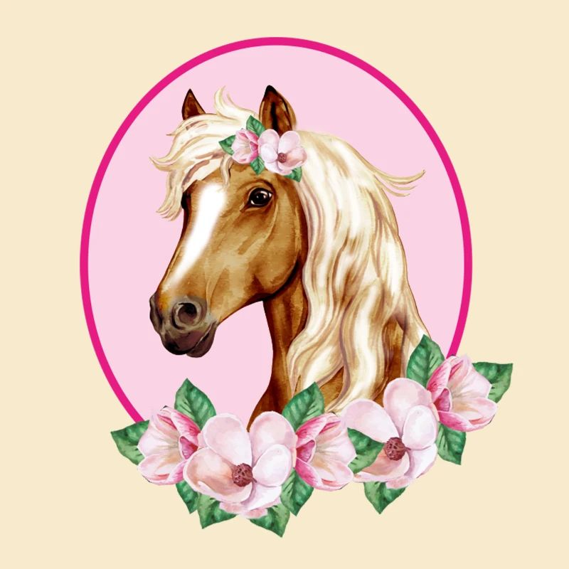 Romantisches braunes Pferd - Blüten rosa