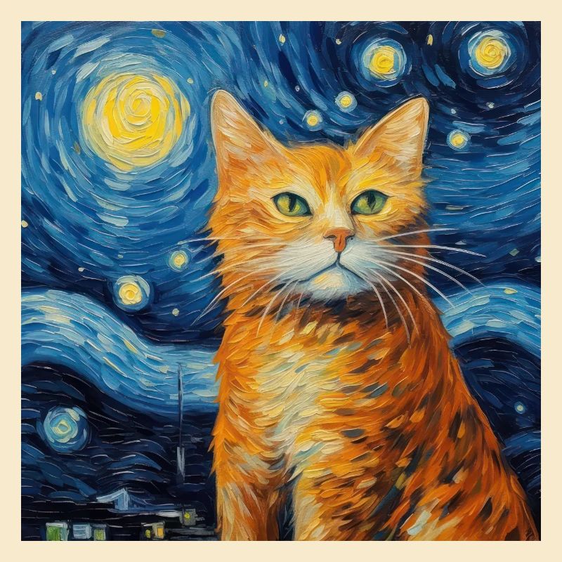 Chat, Motif De Chat, Van Gogh, Nuit Étoilée