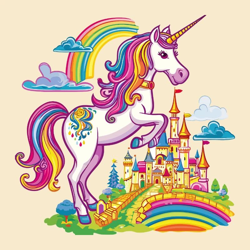 Unicorn, Rainbow, Castle, Multicolorful, Magic, Fantasy