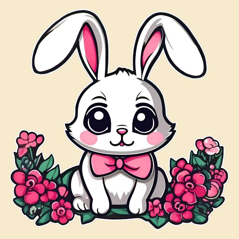 Mignon petit lapin avec des fleurs