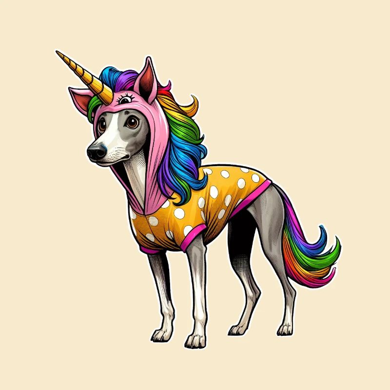 Whippet im Einhorn-Anzug