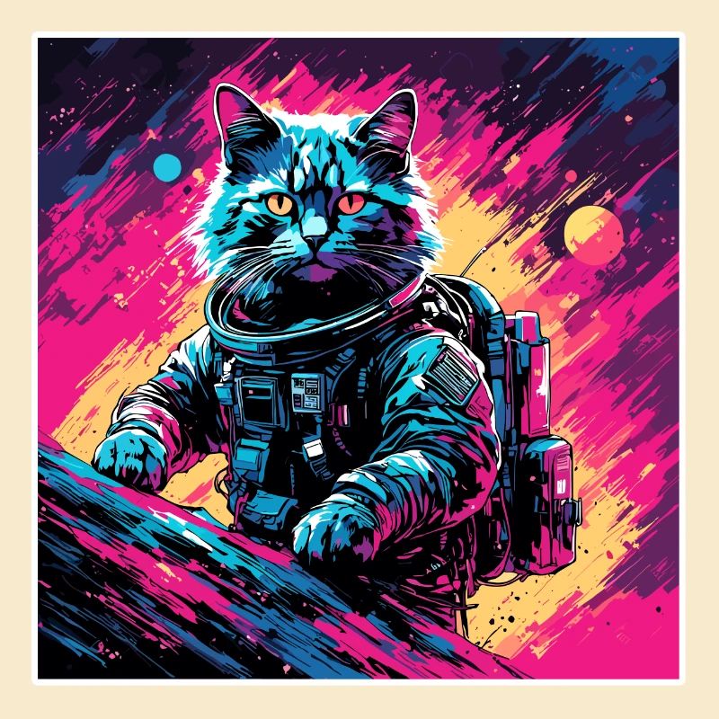 Astronaute / Espace / Chat / Coq / Vaisseau spatial