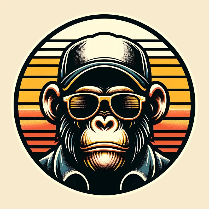 Cool chimpanzee with sunglasses and baseball cap