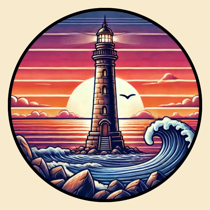 Lighthouse Sunset Ocean Sea Romance