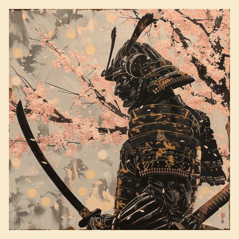 Japanese, Samurai, Cherry Blossom, Art, Ukiyo-E