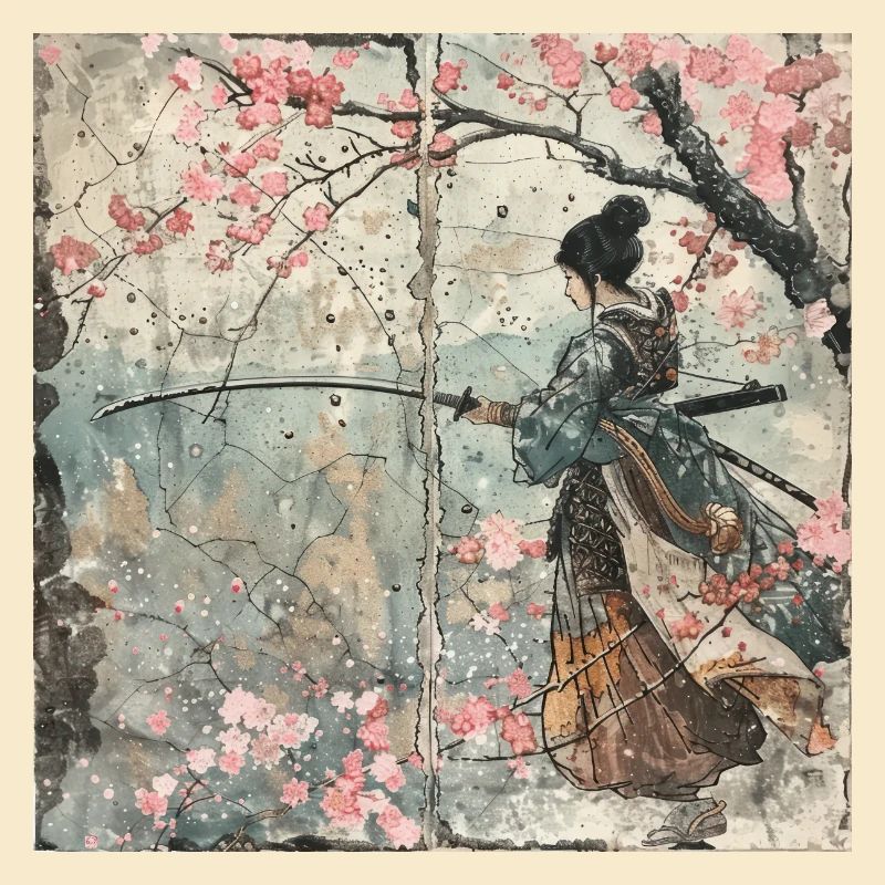 Japanese, Samurai, Cherry Blossom, Art, Ukiyo-E, s