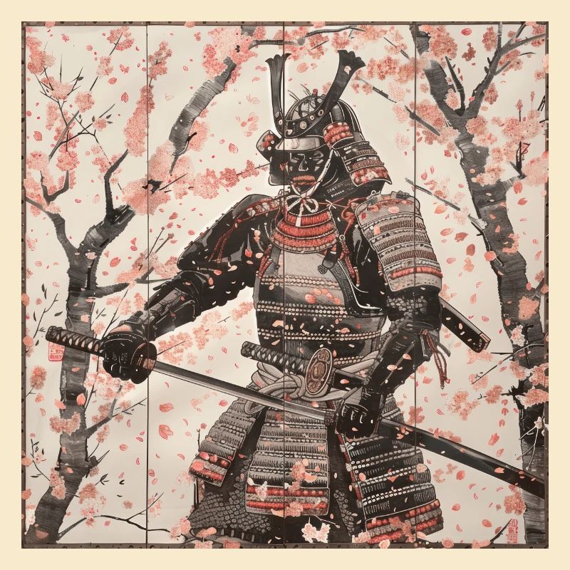 Japanese, Samurai, Cherry Blossom, Art, Ukiyo-E