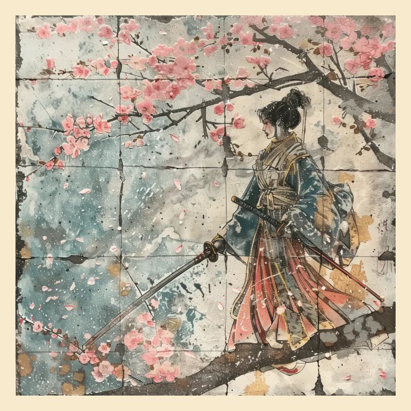 Japanese, Samurai, Cherry Blossom, Art, Ukiyo-E