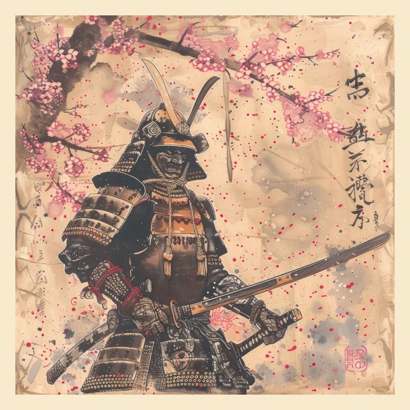 Japanese, Samurai, Cherry Blossom, Art, Ukiyo-E