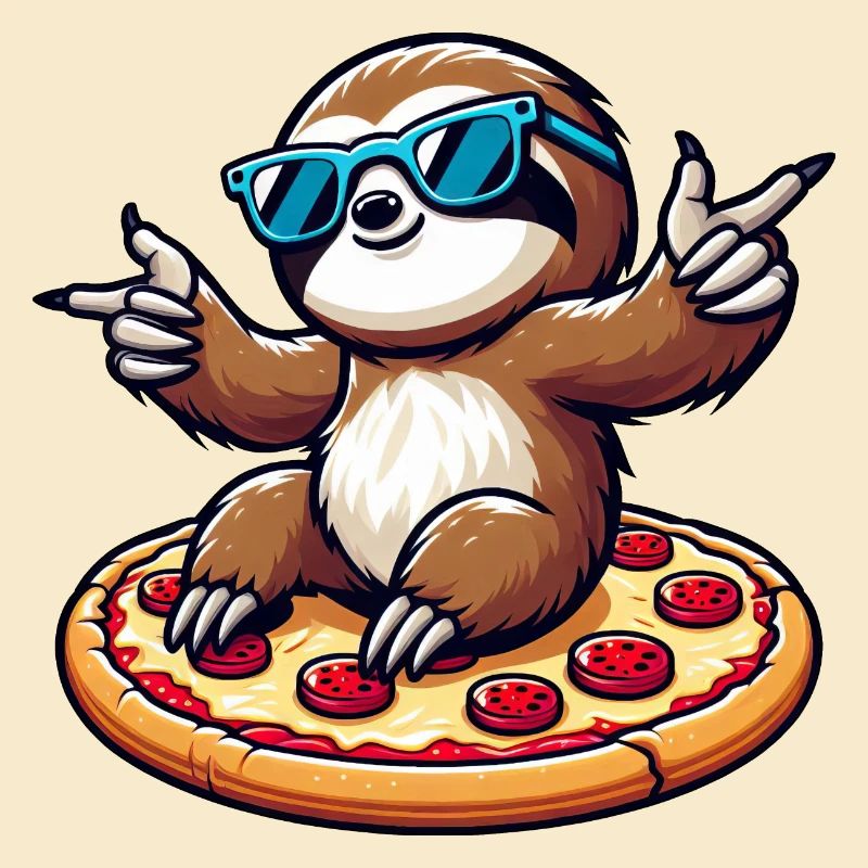Cool sloth dancing with pizza for pizza lovers