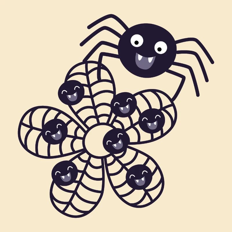 Spider with spider web with baby spiders