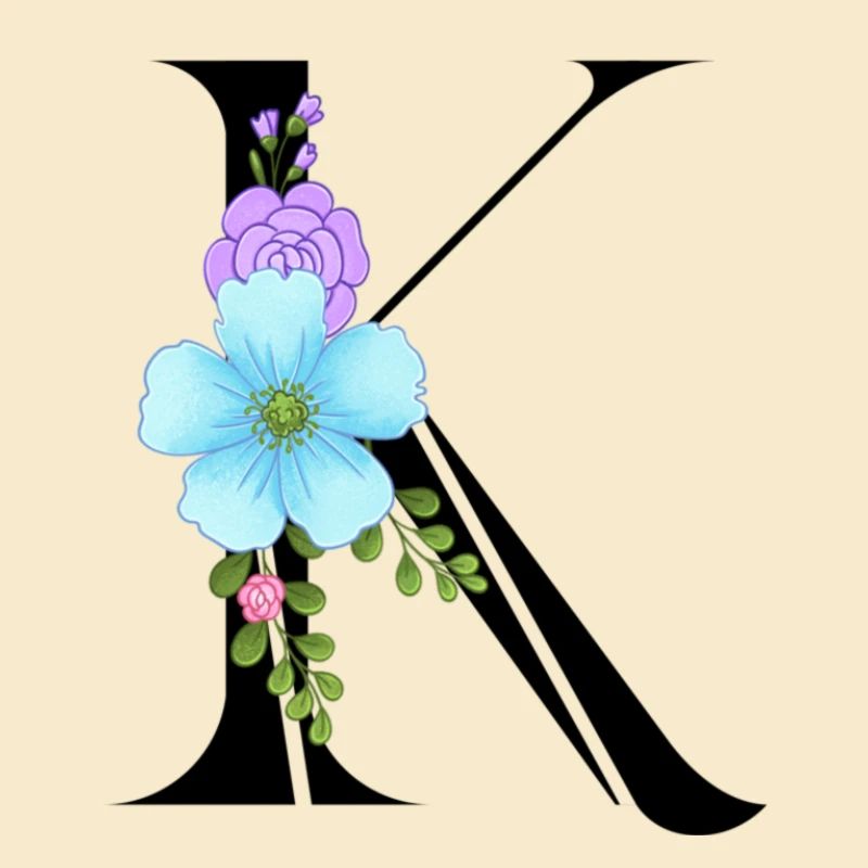 Eleganter Buchstabe 'K' mit Blumen