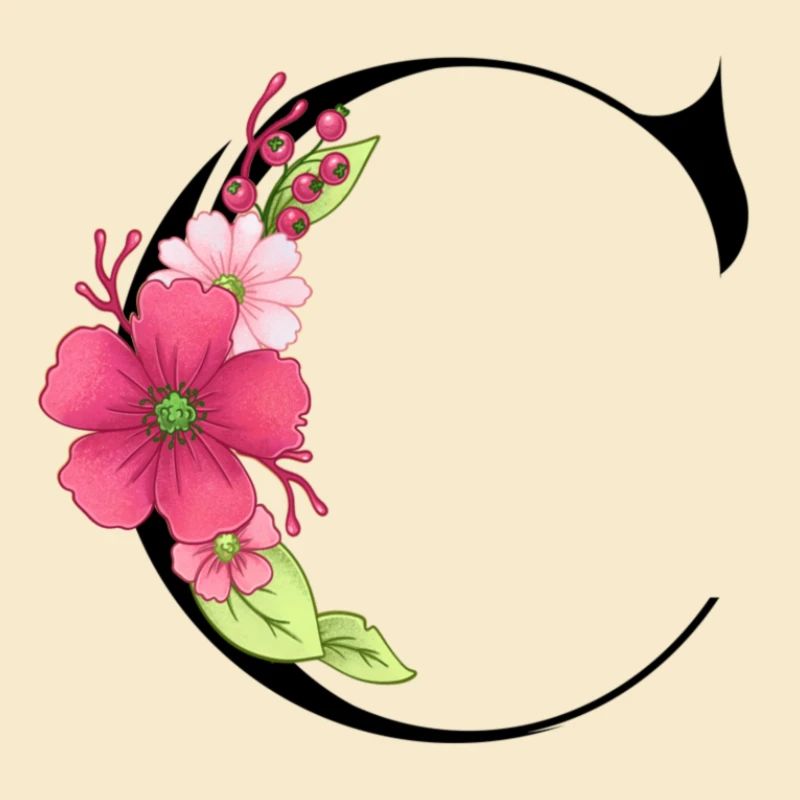 Eleganter Buchstabe 'C' mit Blumen