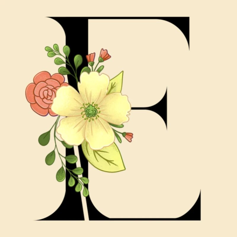 Eleganter Buchstabe 'E' mit Blumen